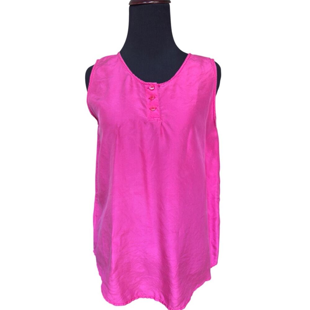 Hot Pink Silk Tank Top Minimalist Luxe Sleeveless Blouse Flowy Chic